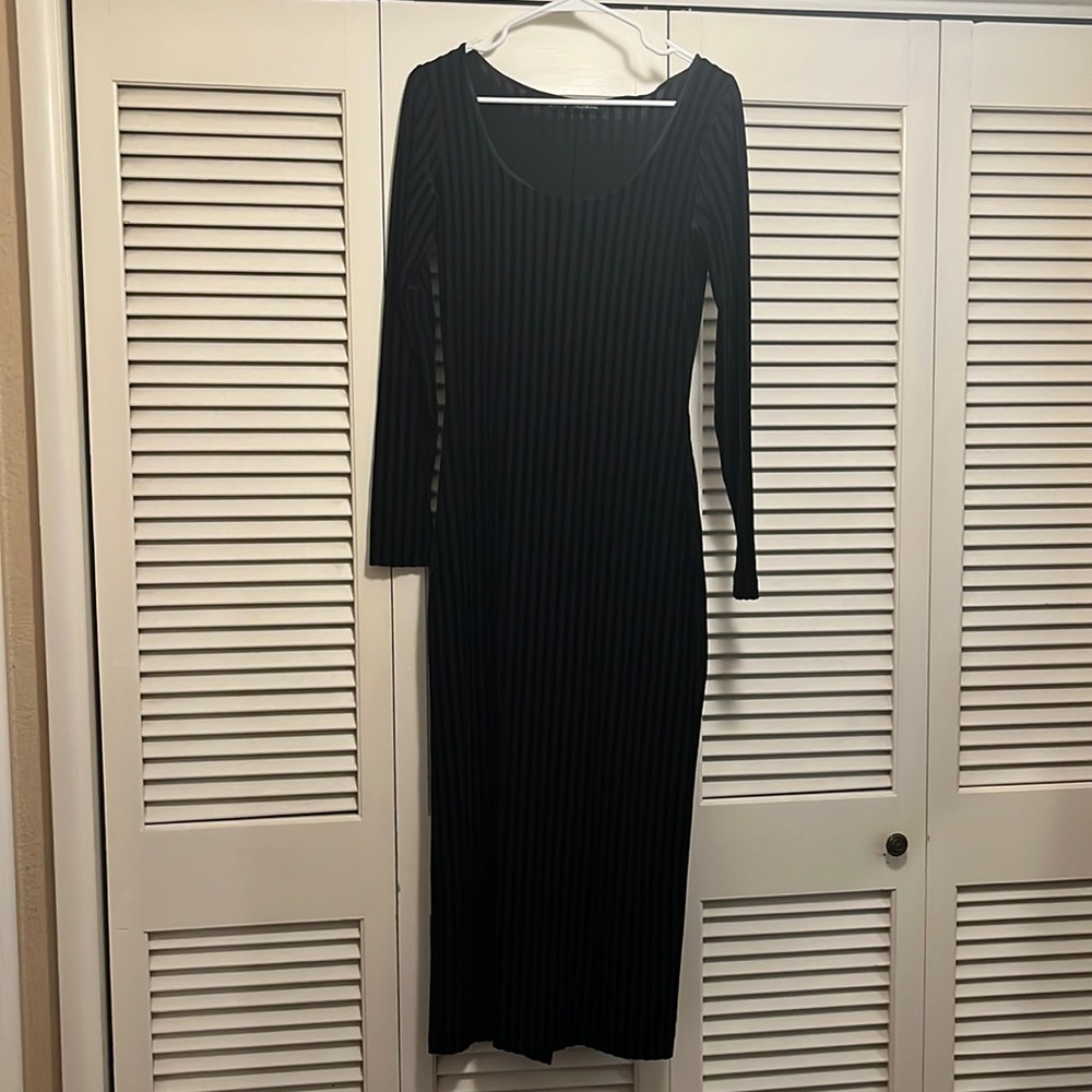 Vintage Betsey Johnson long sleeve black striped dress.